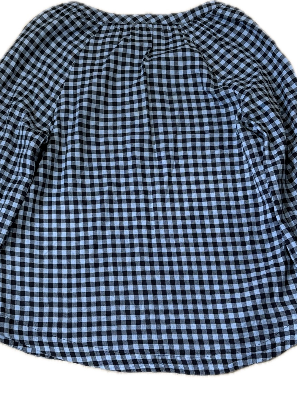 Talbots Gingham Popover Blouse Sz S Tie Cuff Split Neck Blue Black - Picture 3 of 6